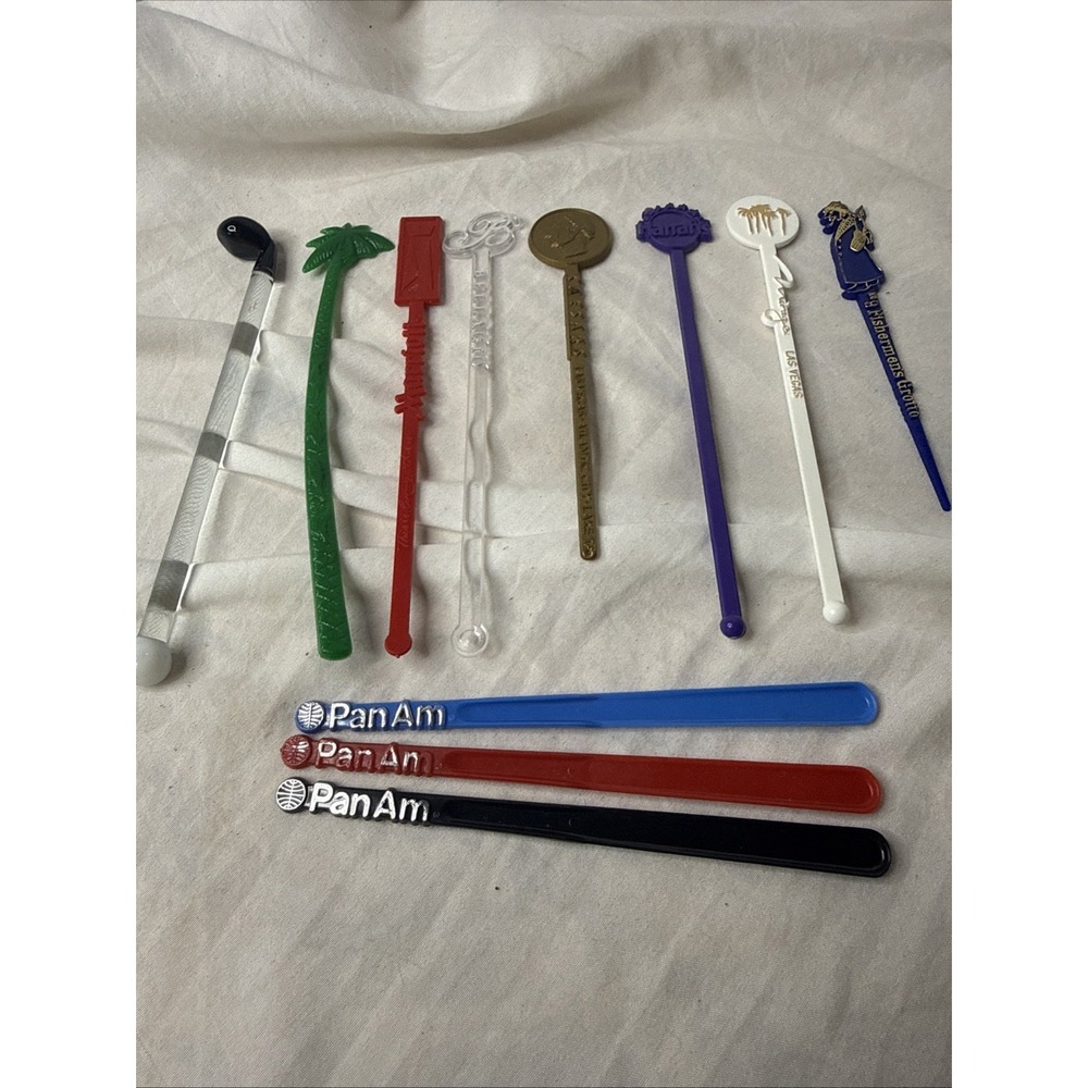 Lot Vintage No 9 Fisherman's Grotto Swizzle Stir Vegas Hotels HI Hilton Pan Am